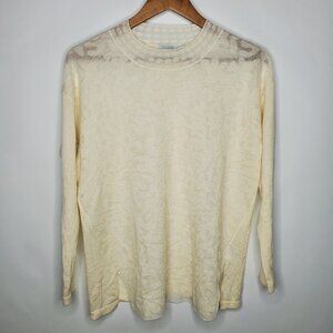 Taranko Womens Ivory Sheer Front Round Neck Wool Blend Sweater Size 36 Delicate